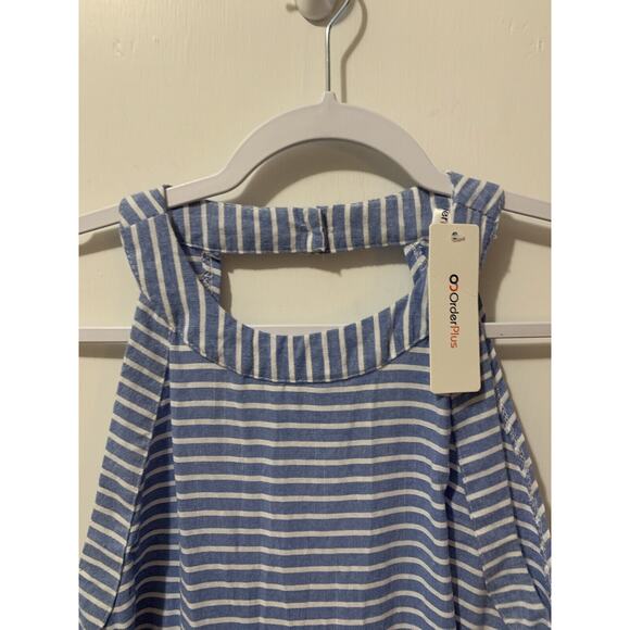 OC Order Plus Linen Jumpsuit Wide Leg Pantsuit Romper Blue Striped Beach Boho L‎ - Picture 5 of 16